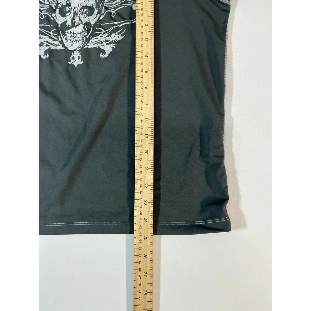 Burnside Men's Y2K Winged Skull Rash Guard Swim Shirt Gray Size L